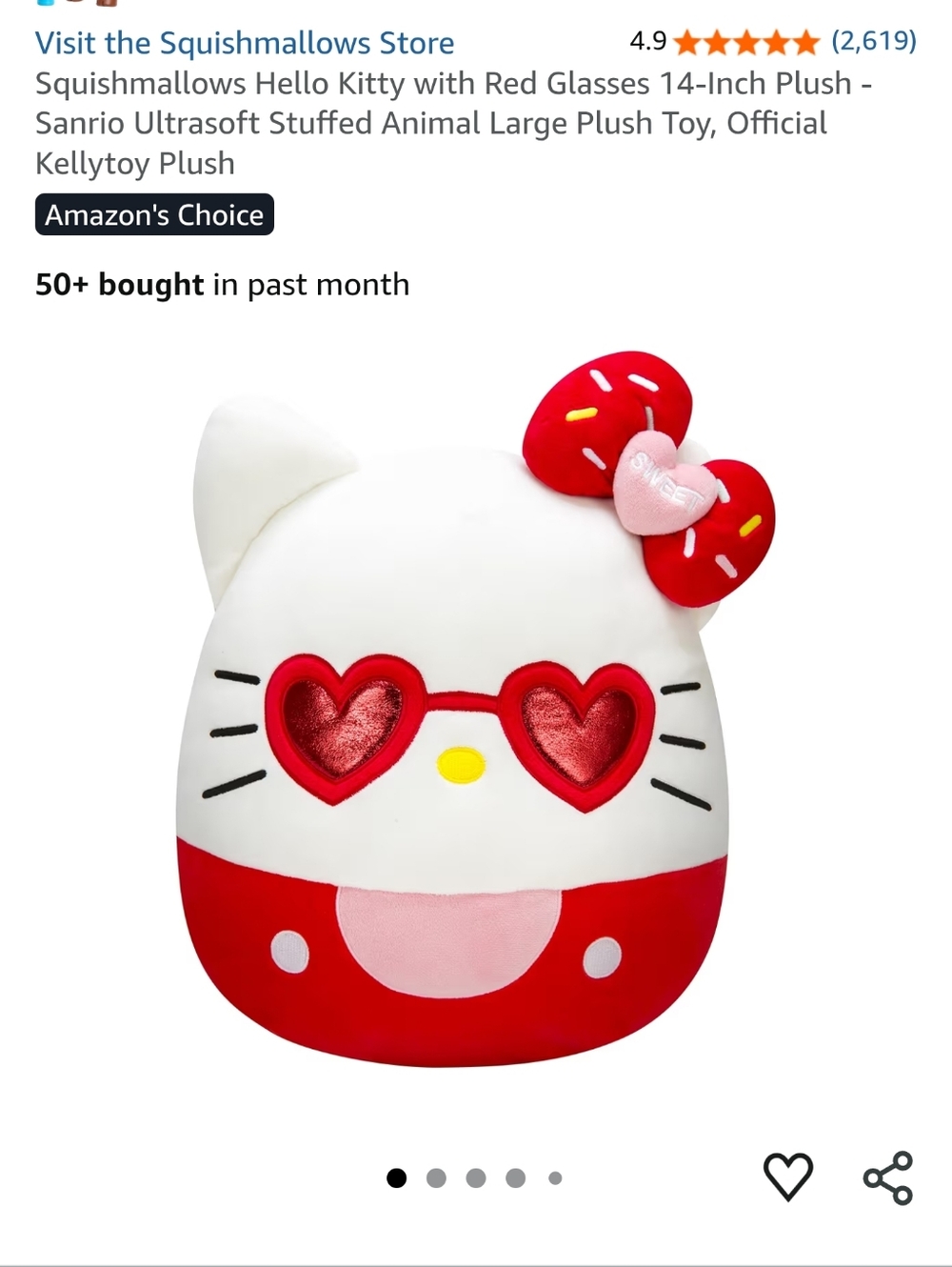 Hello Kitty Red Heart Sunglasses Plush Squishmallow Style